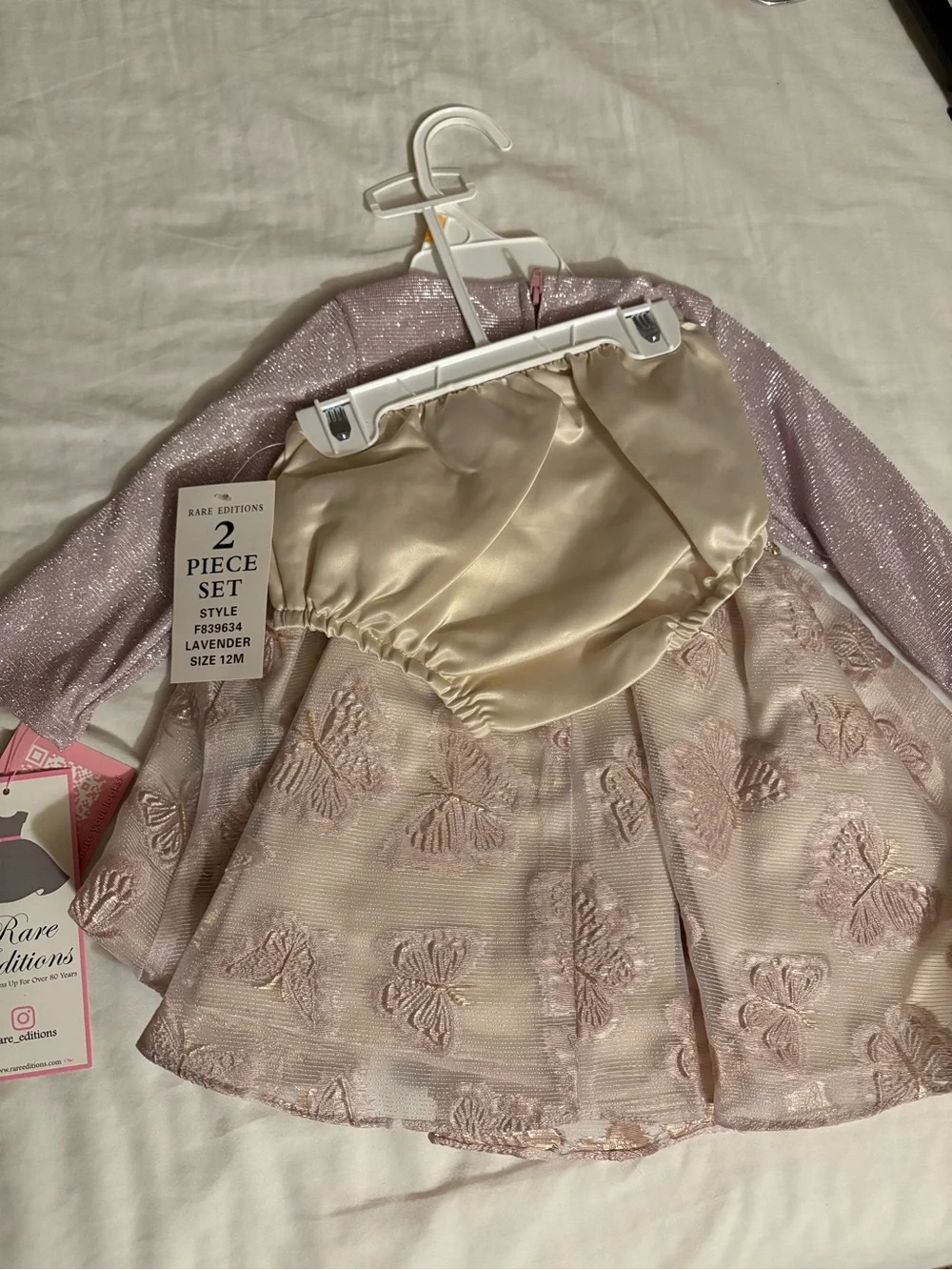 Rare Edition Lilac Sparkle Butterfly A-Line Kids Dress with Flower Accent